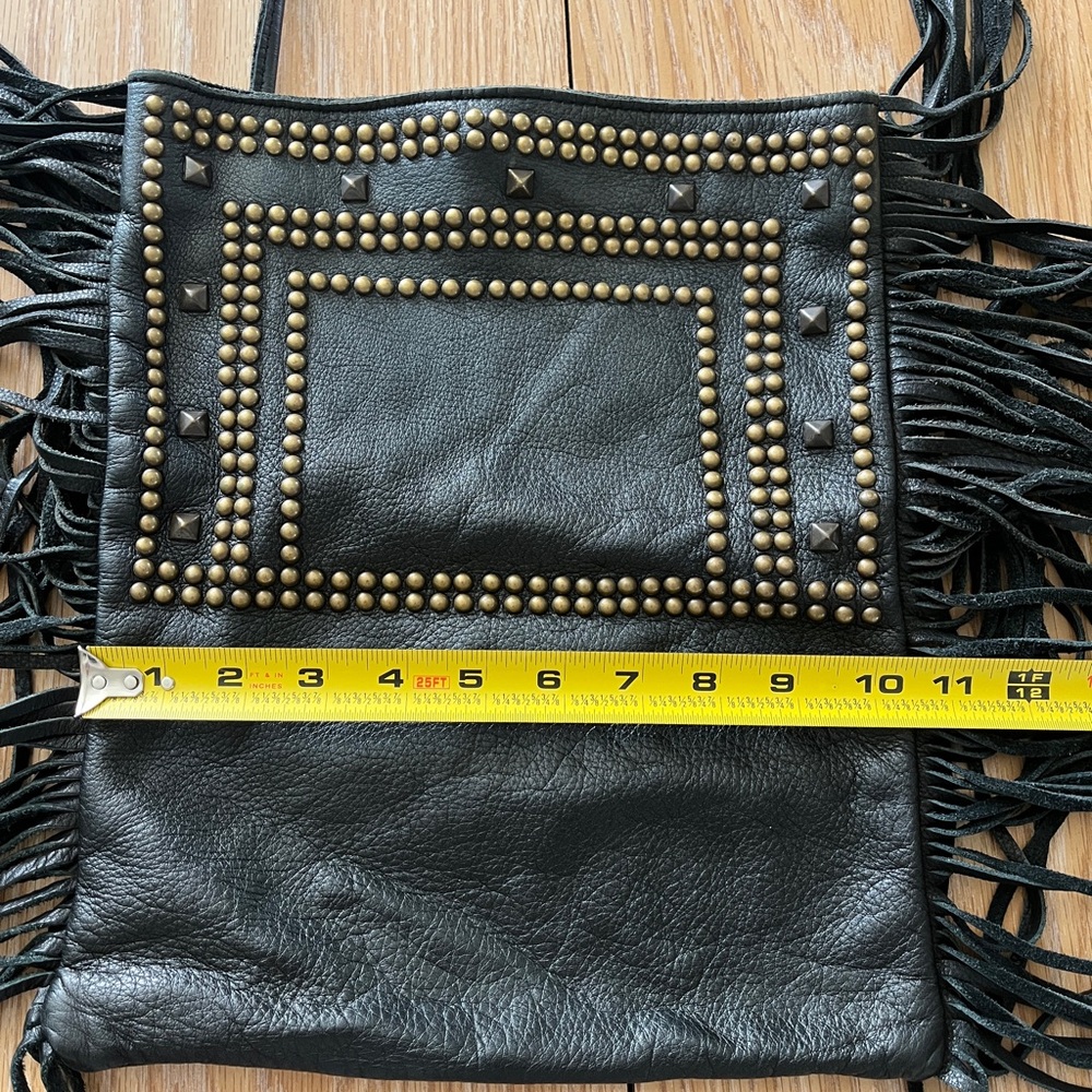 McFadin RARE Handmade Texas Leather Fringe Stud Crossbody Fold Over Slouch Bag - Picture 4 of 14